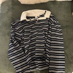 GAP Navy & White Striped Long-Sleeve Polo